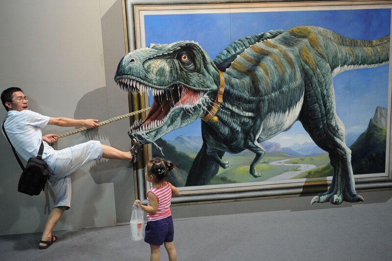 Man and Child with Dinosaur