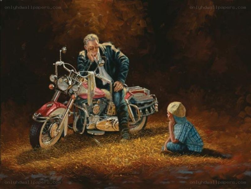 Man and child with motorcycle