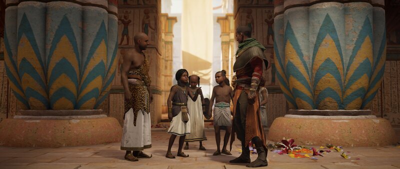 Man and Children in Temple