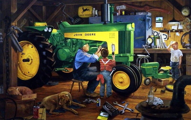 Man and Children with Tractor