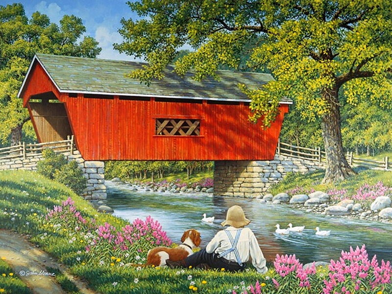 Man and Dog by River