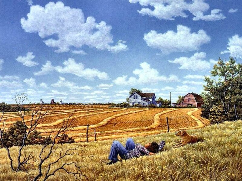 Man and Dog in Field