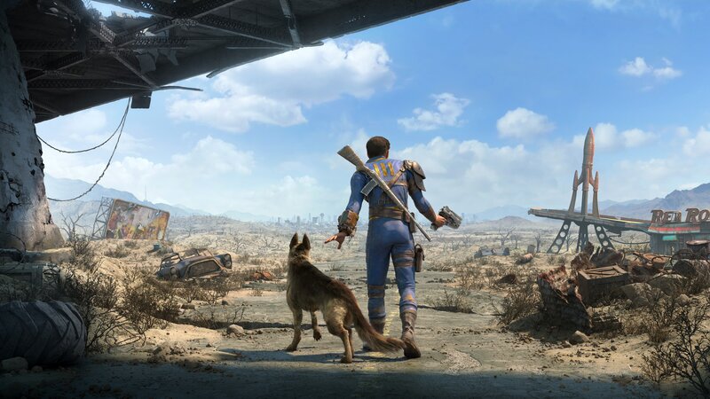 Man and Dog in Wasteland — Blue