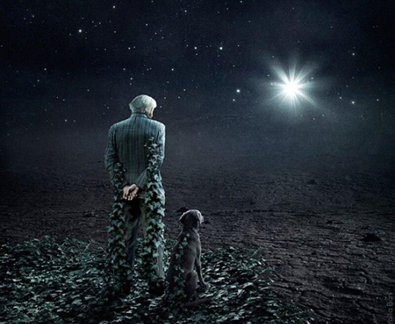 Man and Dog on Barren Land