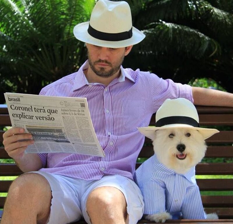 Man and Dog on Bench — White