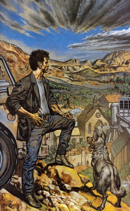 Man and Dog on Hill — Blue