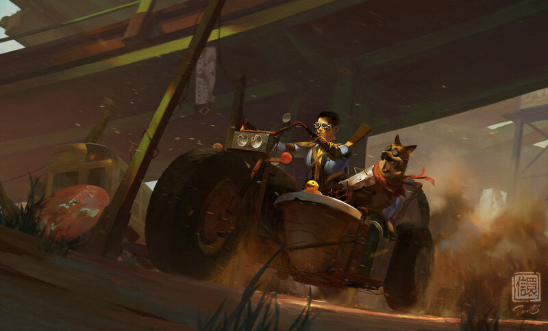 Man and Dog on Motorcycle