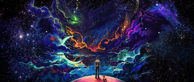 Man and Dog on Planet — Blue