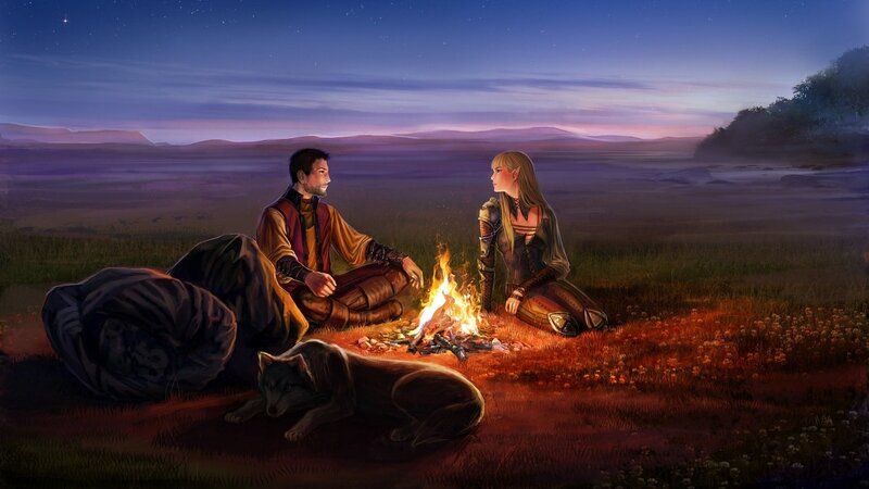 Man and Elf by Campfire — Purple