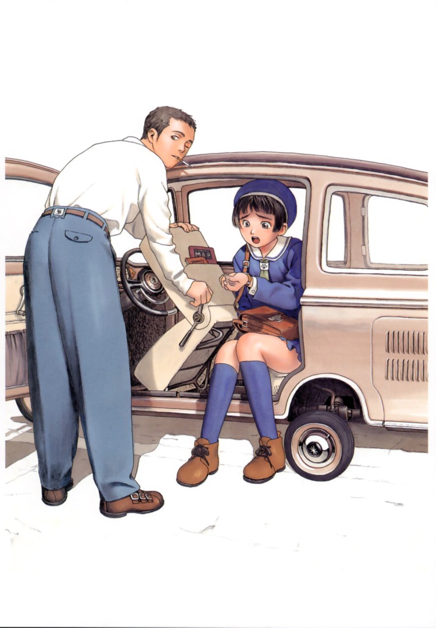 man and girl by car