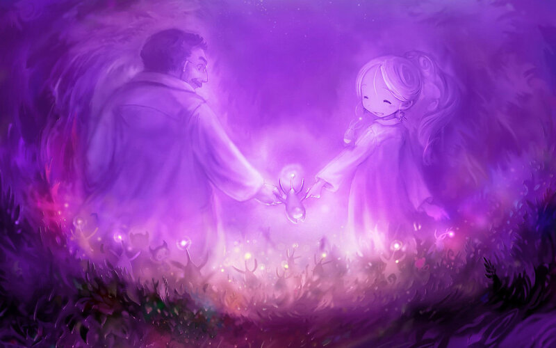 Man and Girl Holding Hands — Purple