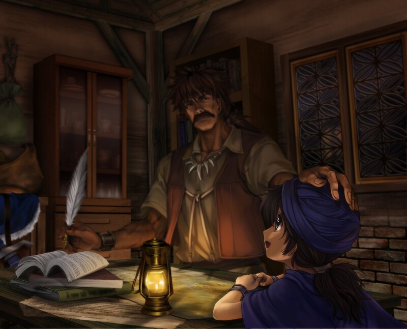 man and girl in a study