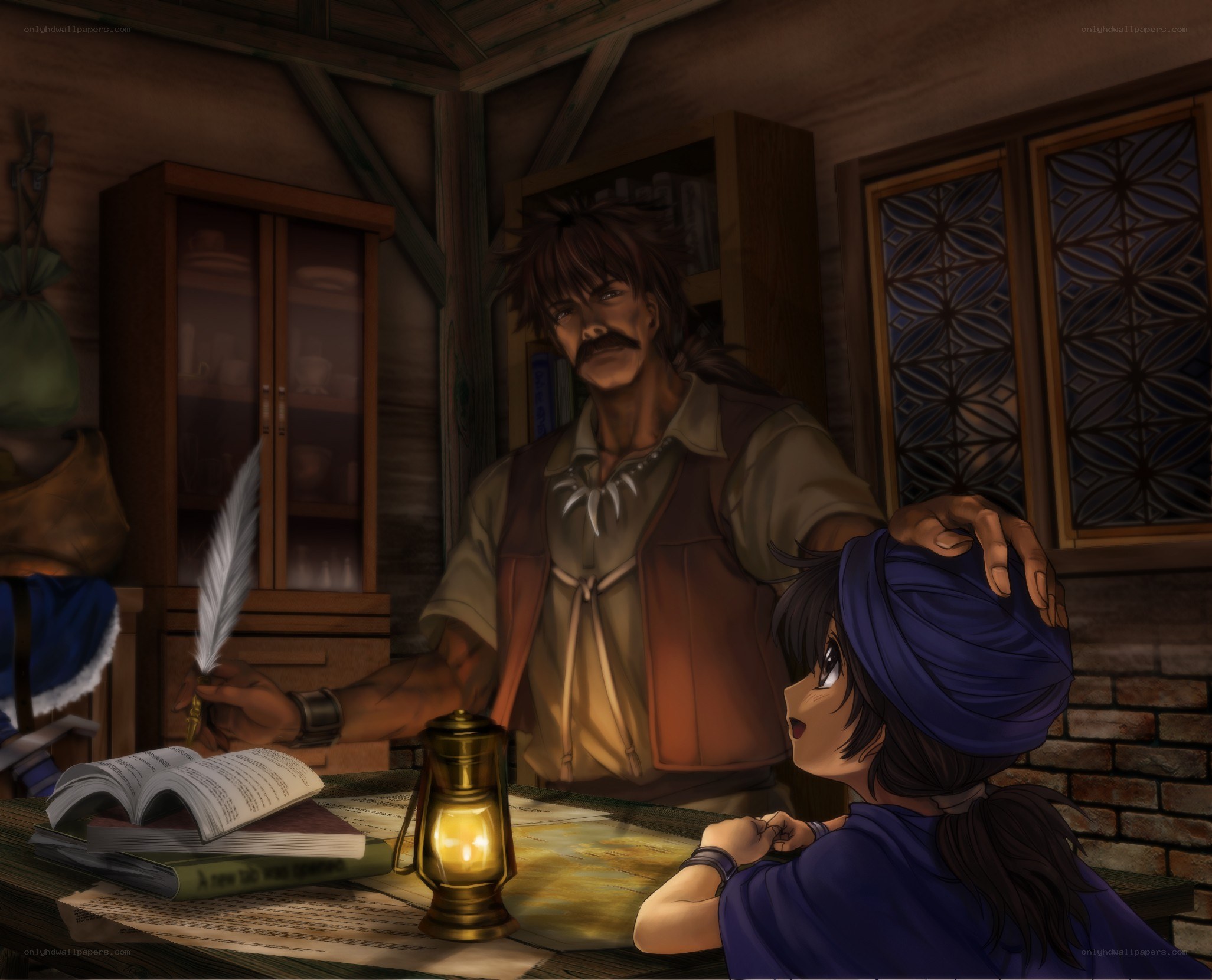 man and girl in a study