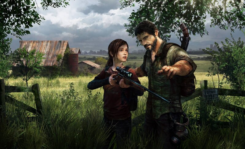 Man and Girl in Field — Green, Dramatic