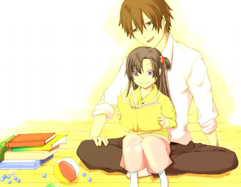 Man and Girl Reading — Yellow