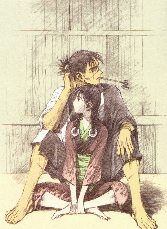 Man and girl sitting together