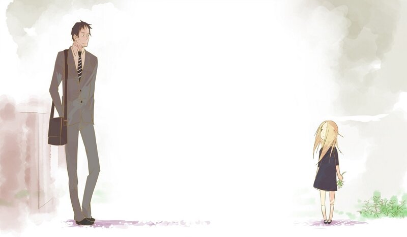 Man and Girl Standing — White, Serene