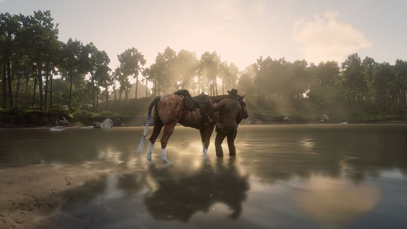 Man and Horse in River — Brown