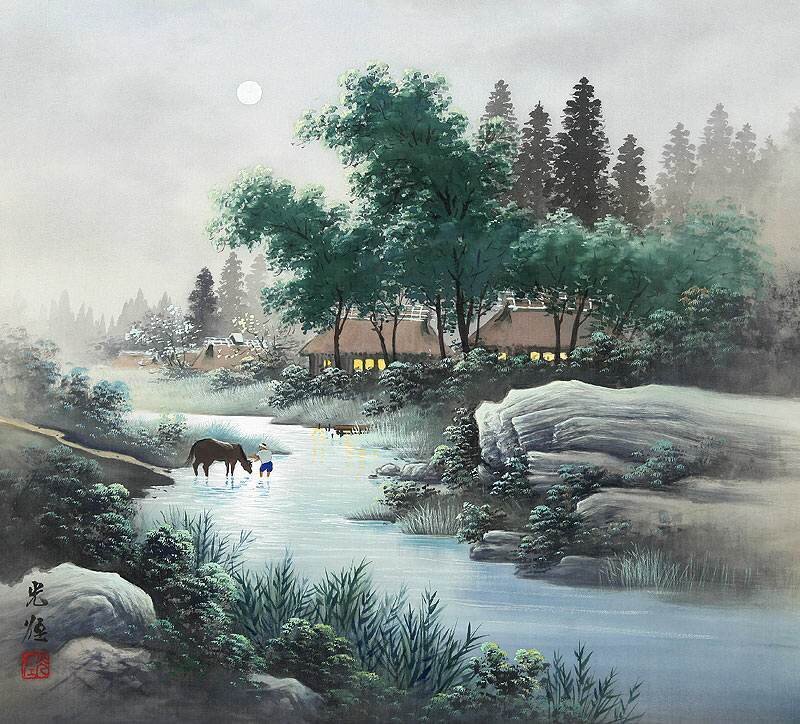 Man and Horse in River