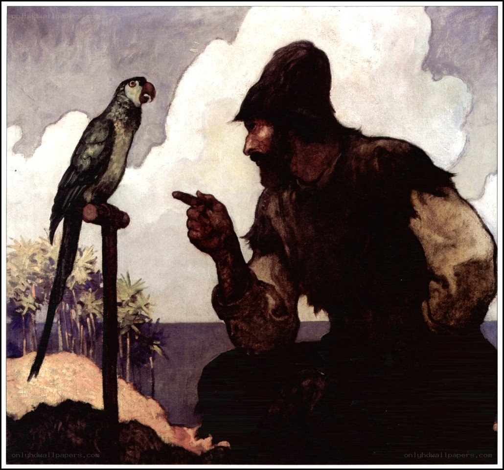 Man and parrot on a beach