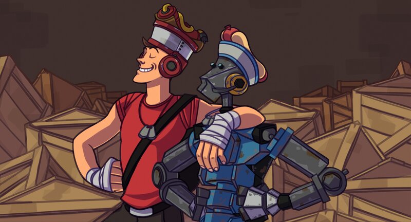 Man and Robot Companion — Red