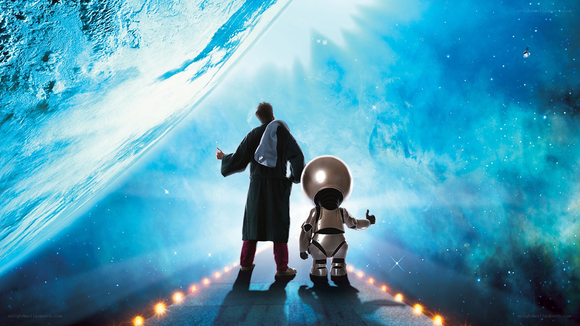 Man and robot in space