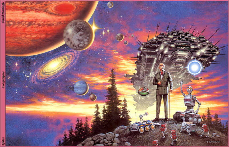 Man and Robots on Hill