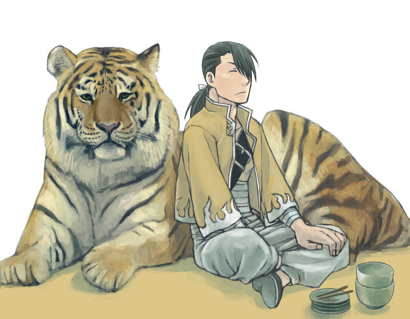 Man and Tiger Sitting