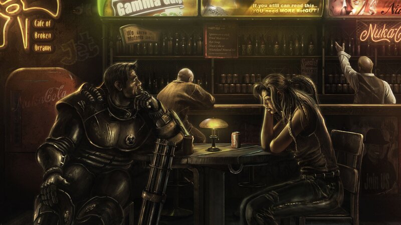 Man and Woman at Bar — Brown, Dramatic