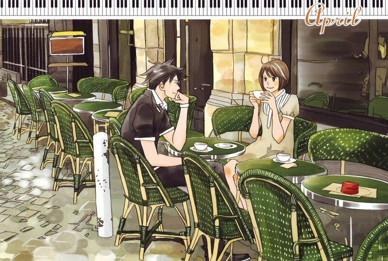 Man and Woman at Cafe — Green