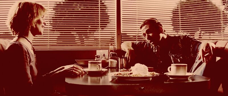 Man and Woman at Diner — Red