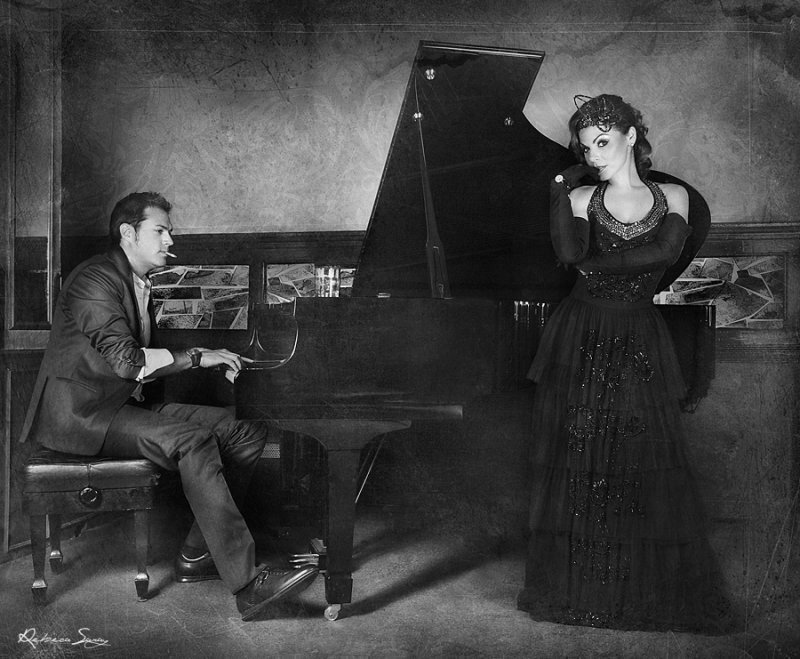 Man and Woman at Piano — Black