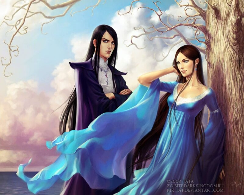 Man and Woman by Tree — Blue