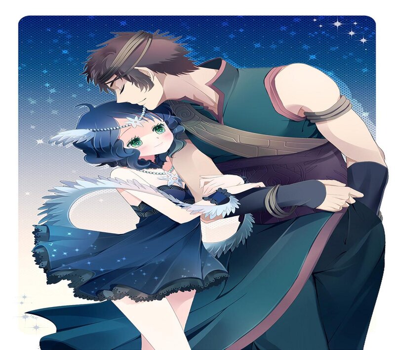 Man and Woman Dancing — Blue, Romantic, Night, Anime