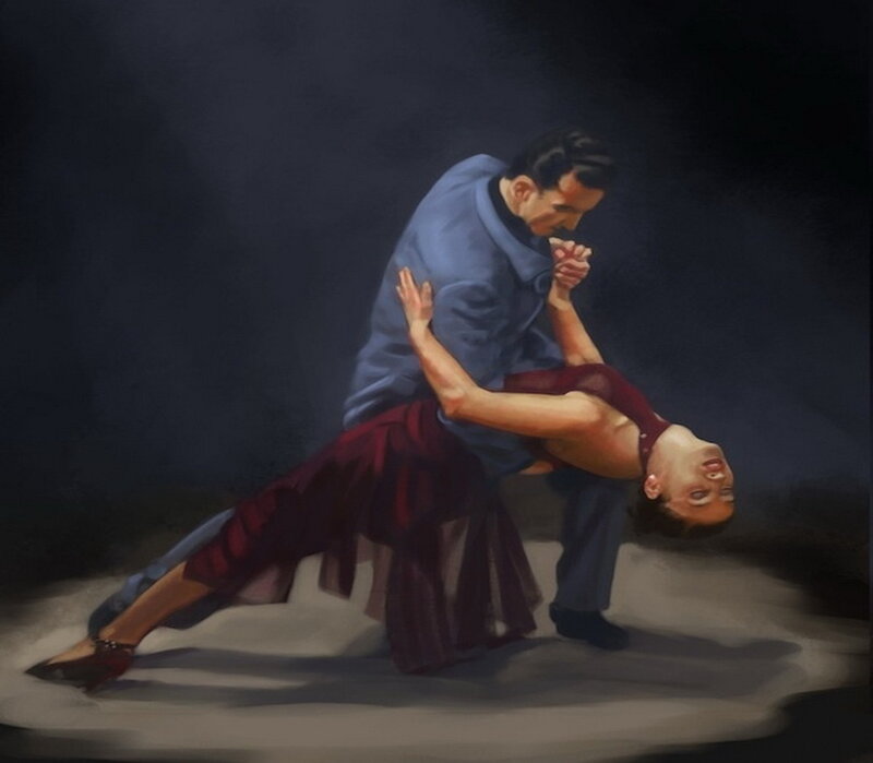 Man and Woman Dancing — Blue