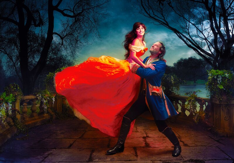 Man and Woman Dancing — Red, Dramatic, Night, Photograph