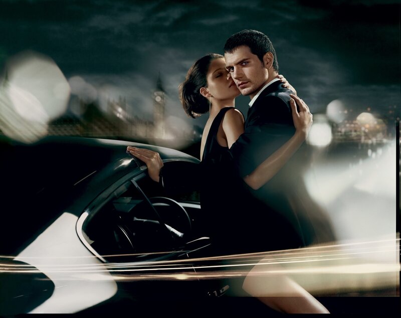 Man and Woman Embracing — Black, Dramatic, Night, Photograph, Car, Big Ben