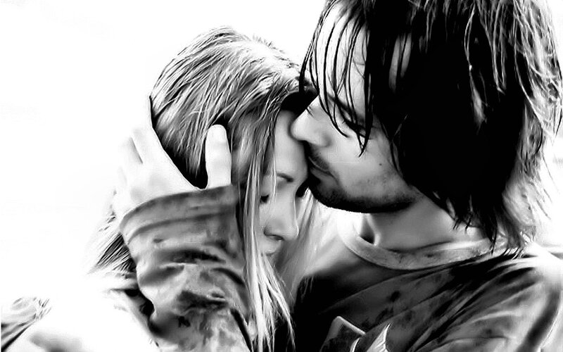 Man and Woman Embracing — Black, Intimate, Photograph, Hair, Clothing