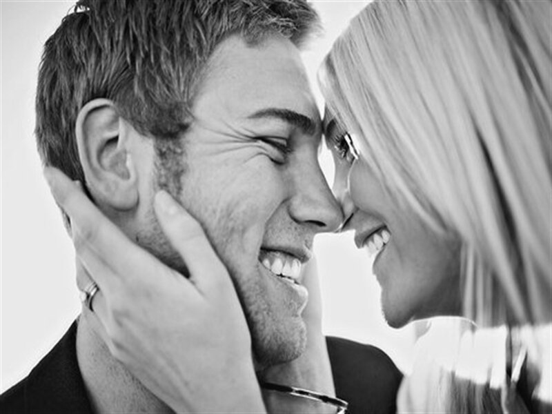 Man and Woman Embracing — Black, Intimate, Photograph, Ring, Smile
