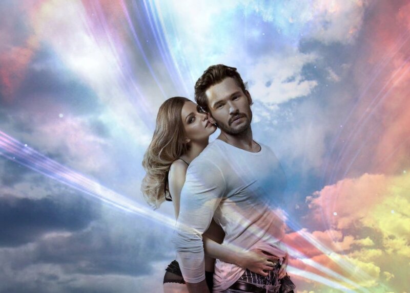 Man and Woman Embracing — Blue, Dramatic, Digital Art