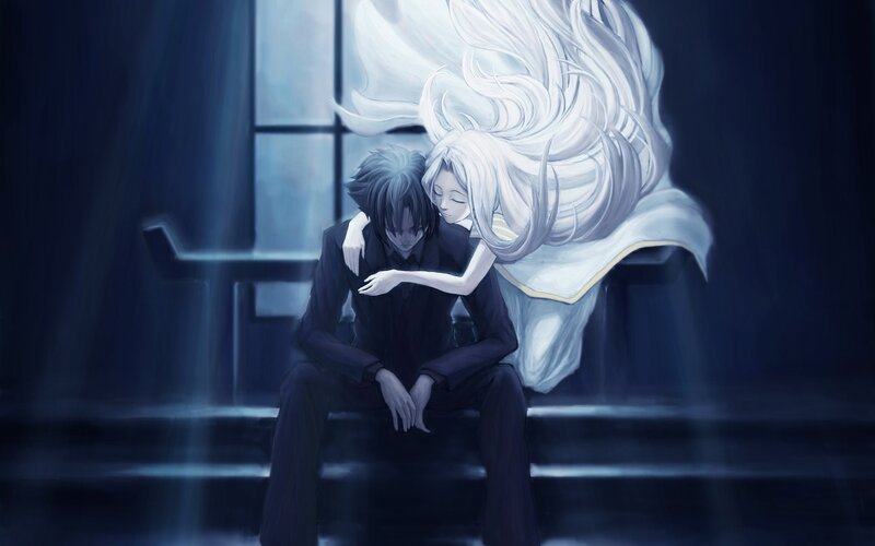 Man and Woman Embracing — Blue, Dramatic, Night, Digital Art