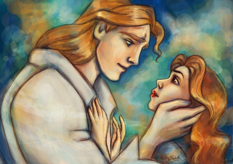Man and Woman Embracing — Blue, Romantic, Digital Art, Couple
