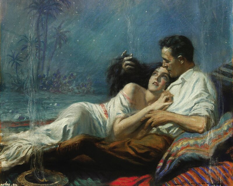 Man and Woman Embracing — Blue, Romantic, Night