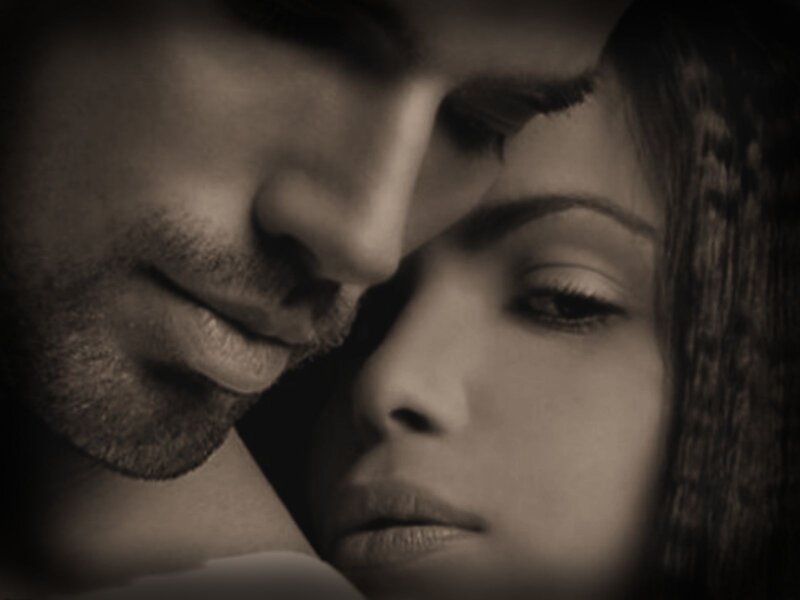 Man and Woman Embracing — Brown, Intimate, Photograph, Face