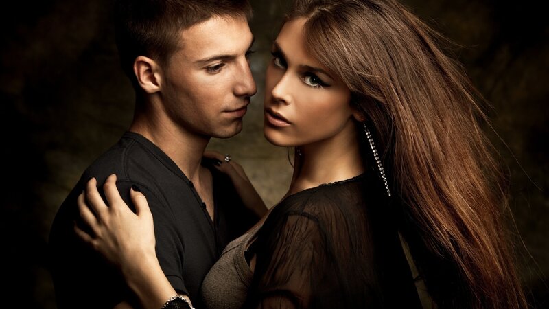 Man and Woman Embracing — Brown, Intimate, Photograph, Long Hair