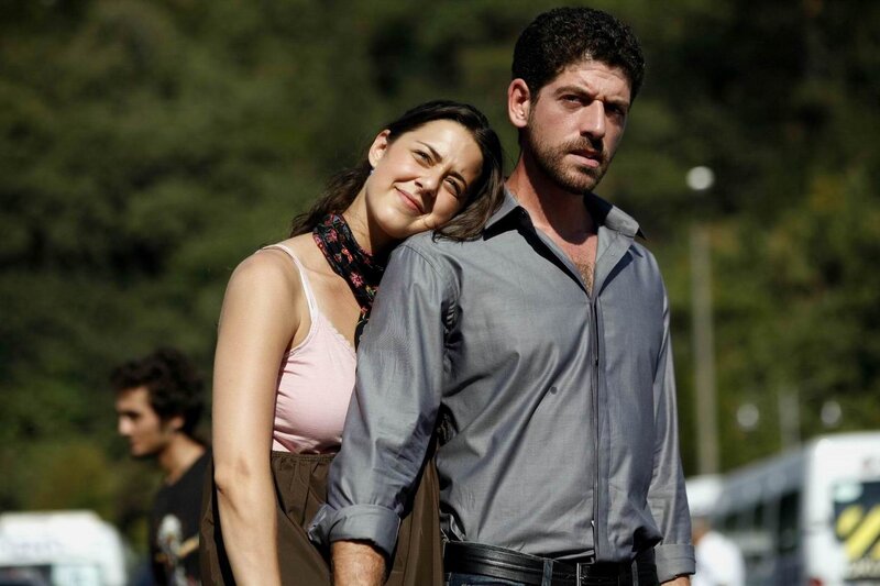 Man and Woman Embracing — Green, Dramatic, Afternoon