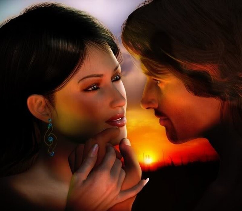 Man and Woman Embracing — Orange, Romantic, Sunset