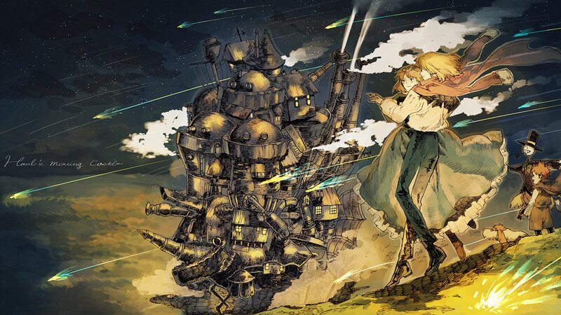 Man and Woman Embracing — Yellow, Dramatic, Night, Anime