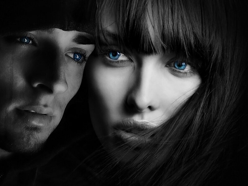 Man and Woman Faces — Black, Dramatic, Photograph