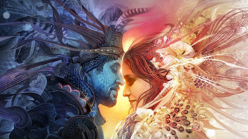 Man and Woman Facing Each Other — Blue, Dramatic, Sunset